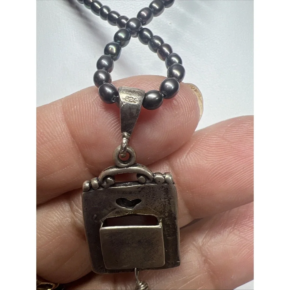 925 Sterling Silver Gray Brown Pearl Photo Pendant Necklace 16.2g